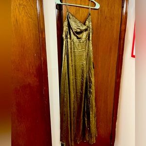Lulus Gold Metallic Formal Maxi Dress, Size Medium